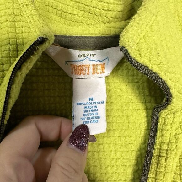 Women’s Orvis Trout Bum Fleece Pullover Lime Green Flaw Size Medium Zip Waffle - Picture 4 of 7